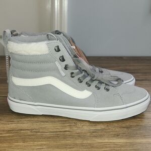 Vans Filmore High Top Sk8 Gray Suede & White Side Stripe Faux Sherpa Women  9.5